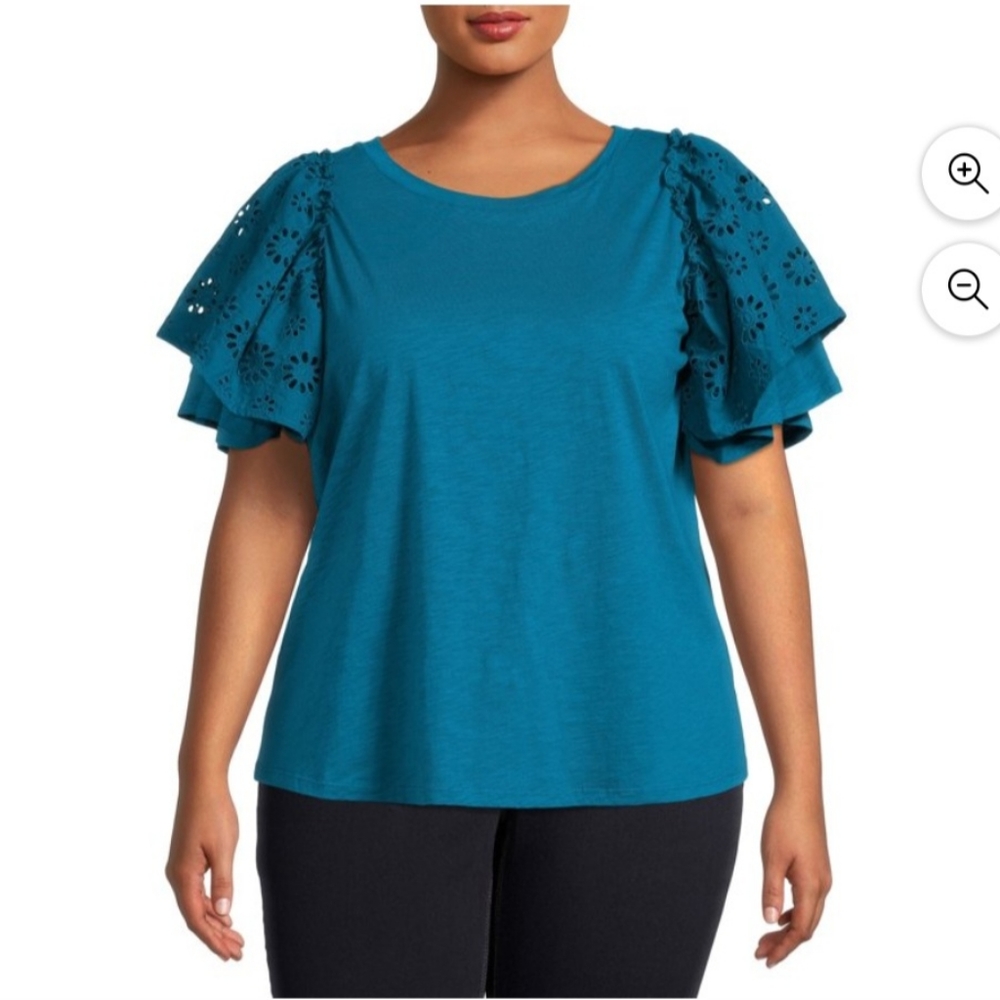 Terra&Sky plus size Eyelet Flutter Sleeve